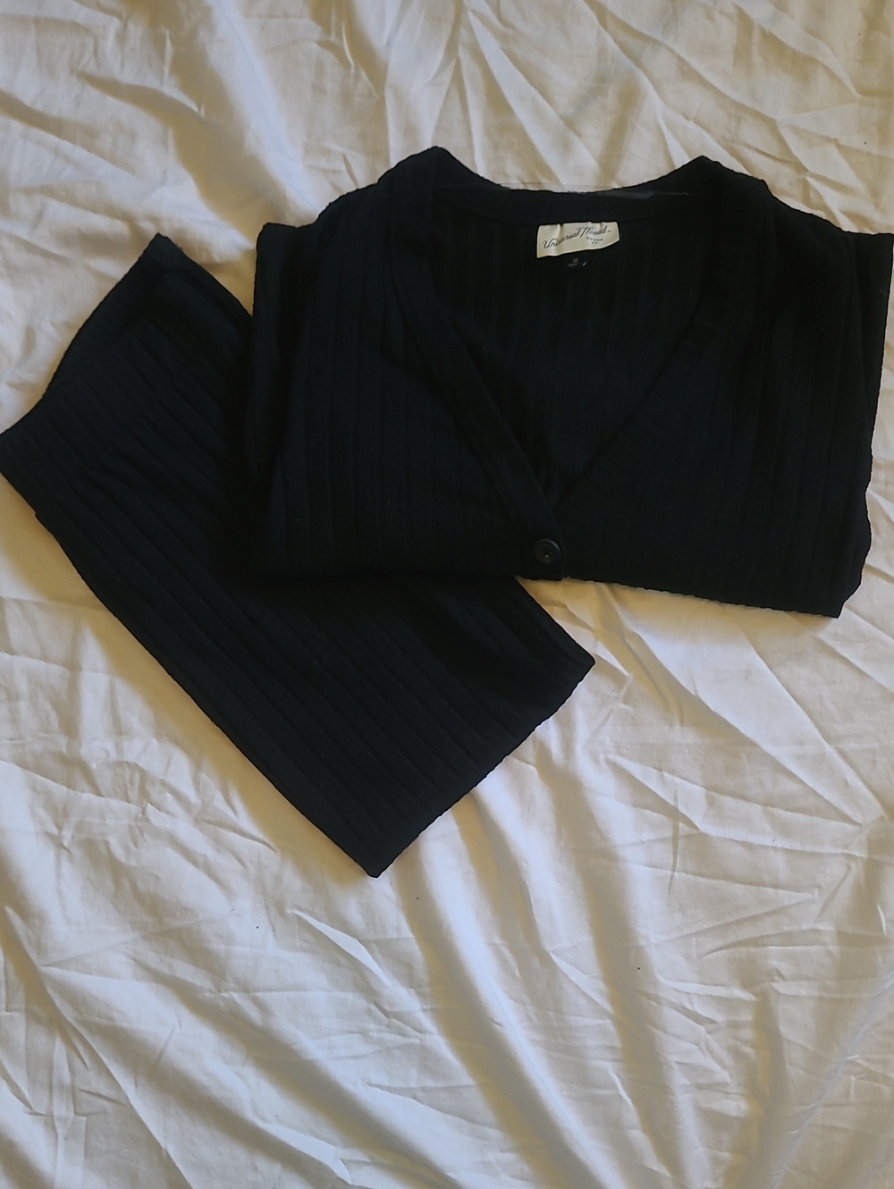 Universal Thread Black Ribbed Button-Front Cardigan With Matching Skirt